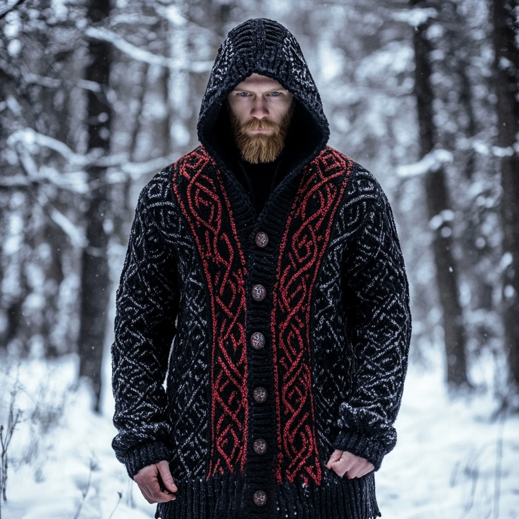 Men's Viking Celtic Knot Contrast Button Cardigan Sweater elevenforest