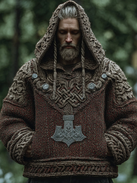 Men's Vintage Viking Celtic Knot Splicing Long-sleeved Hooded Sweater artswardrobe