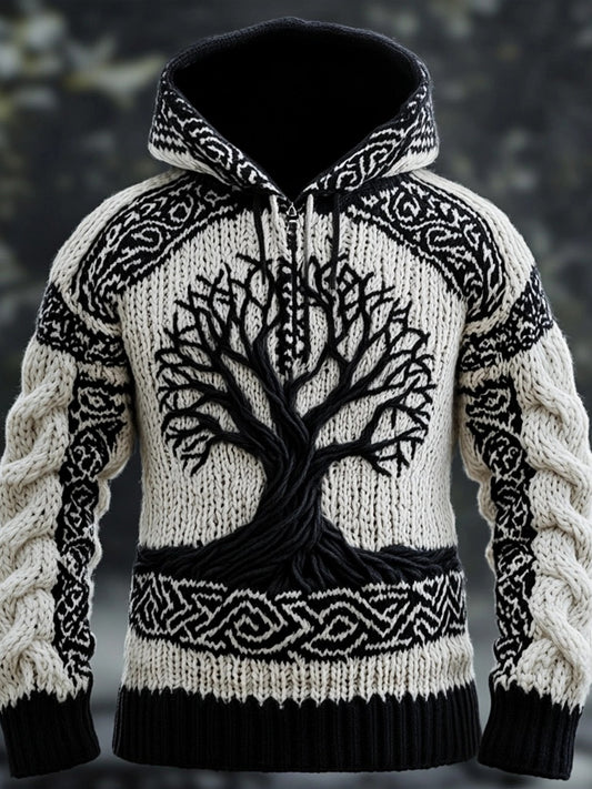 Men's Viking Tribal Tree Of Life Celtic Knot Chunky Hooded Sweater elevenforest