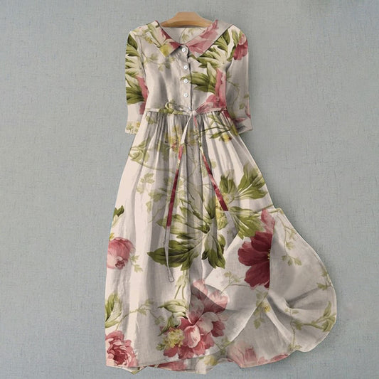 Comstylish Women's Vintage Botanical Floral Design Print Lace-Up Dress