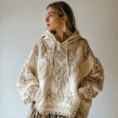 Comstylish Women's Floral Embroidery Art Casual Cozy Hoodie