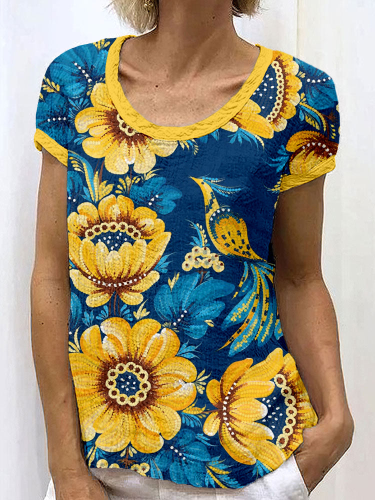 Ukrainian Folk Flower Graphic Linen Blend Tunic artswardrobe