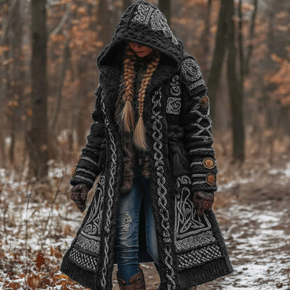 Women's Vintage Viking Celtic Knot Knit Long Sweater Jacket artswardrobe