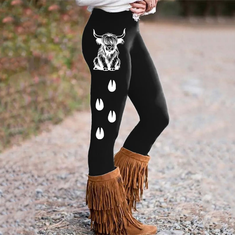 Women's Highland Cow Print Casual Leggings artswardrobe