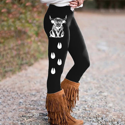 Women's Highland Cow Print Casual Leggings artswardrobe