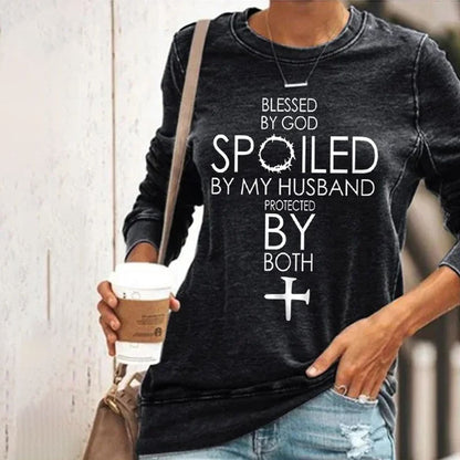 Comstylish Women's Blessed By God Spoiled By My Husband Protected By Both Sweatshirt