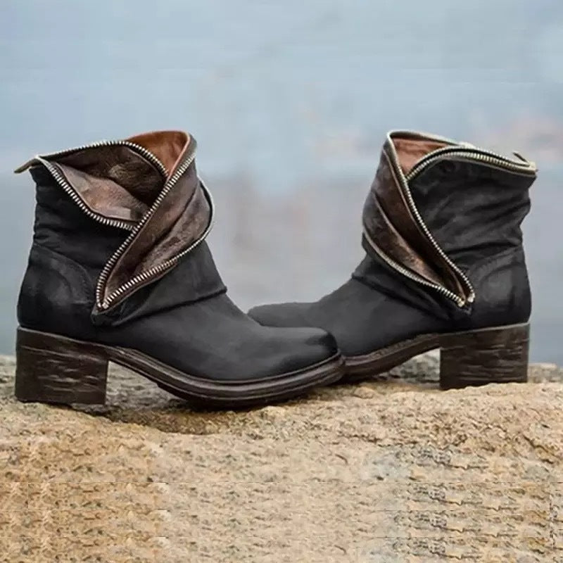 AS | Elegantní ohrnovací kotníčková obuv se zapínáním na zip