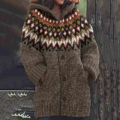 Retro Geometric Contrast Pattern Hooded Sweater Cardigan elevenforest