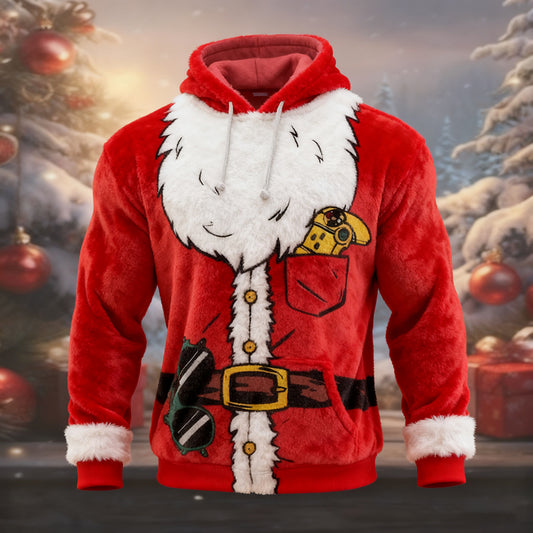 Comstylish Men's Funny Ugly Christmas Santa Claus Art Cozy Plush Warm Hoodie