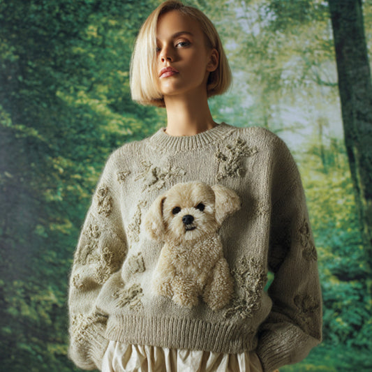 Women's Vintage Mohair Dog Embroidered Sweater artswardrobe