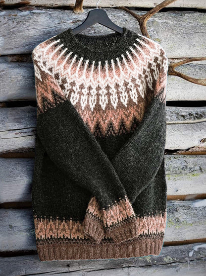 Vintage Icelandic Knit Jacquard Warmth Crew Neck Sweater（Unisex） elevenforest