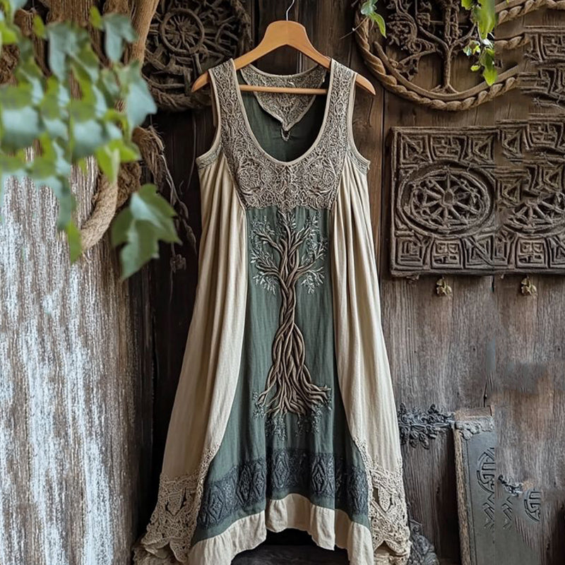 Viking Celtic Knot Patchwork Art Linen Tank Dress artswardrobe