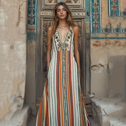 Women's Fashion Ethnic Floral Art Pattern Sleeveless Dress artswardrobe
