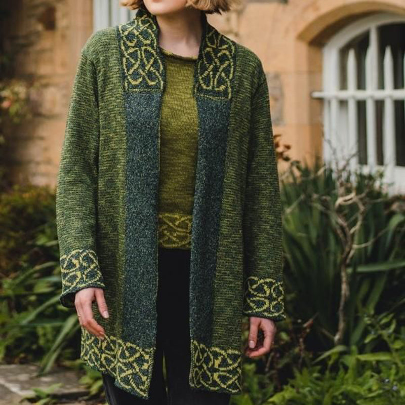 Women's  Irish Celtic Knotted Contrast Jacquard Cardigan artswardrobe