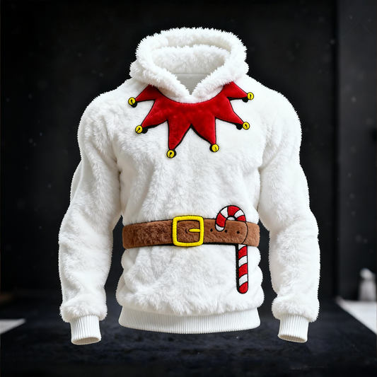 Comstylish Retro Fun Christmas Elements Design Men's Hooded Flannel Sweatshirt