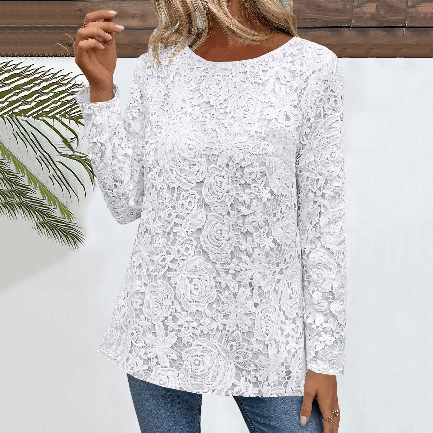 Women's Floral Embroidered Laceart Casual Long-sleeved Shirt artswardrobe