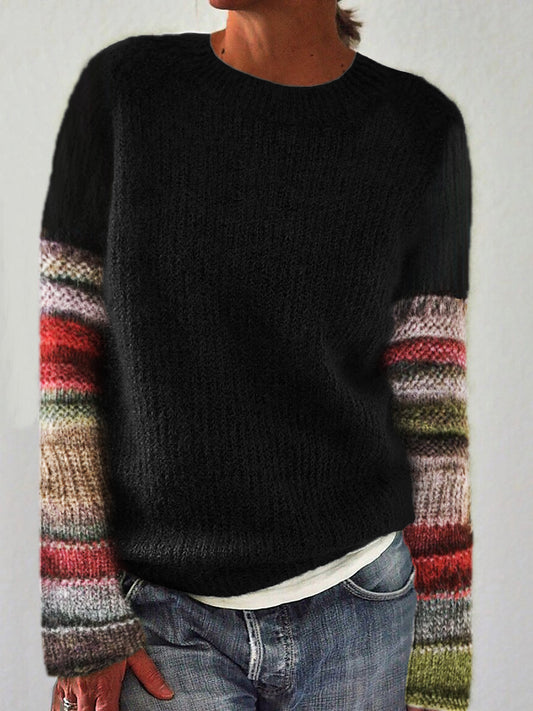 Vintage Colorblock Patchwork Sleeve Cozy Knit Sweater elevenforest