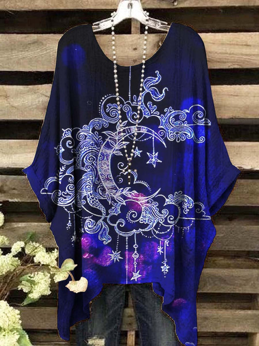 Women's Vintage Star and Moon Printed Top