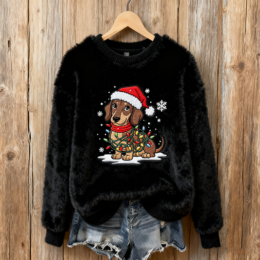 Lady Christmas Winter Warmth Round Neck Flannel Sweatshirt