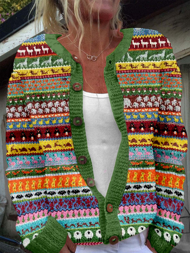 Vlněný cardigan s vícebarevným vzorem Fair Isle a knoflíkovým zapínáním