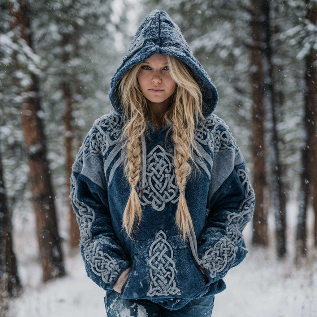 Comstylish Women's Vintage Celtic Knot Art Plush Warm Hoodie