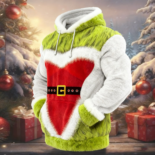 Comstylish Men's Funny Ugly Christmas Art Plush Warm Hoodie