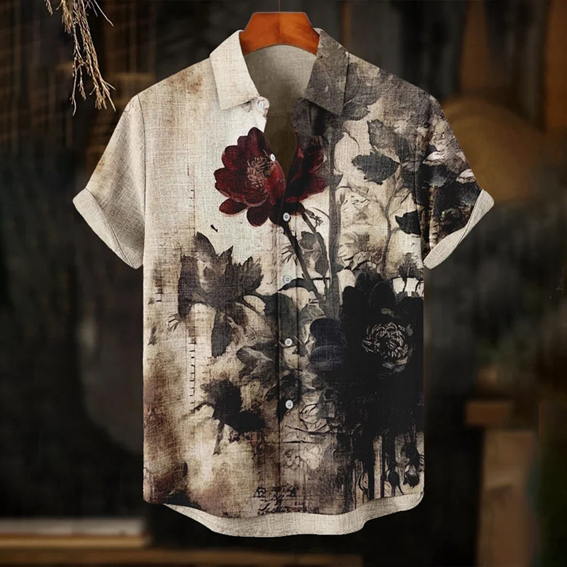 Men's Dark Rose Painting Art Print Casual Shirt elevenforest