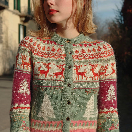 Comstylish Christmas Inspired 70s Retro Colorblock Isle Cardigan