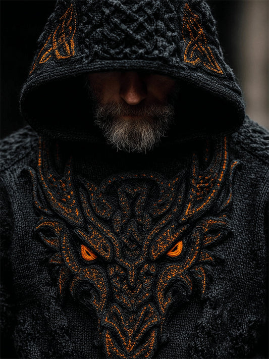 Men's Halloween Viking Evil Dragon Celtic Cozy Chunky Hooded Sweater artswardrobe