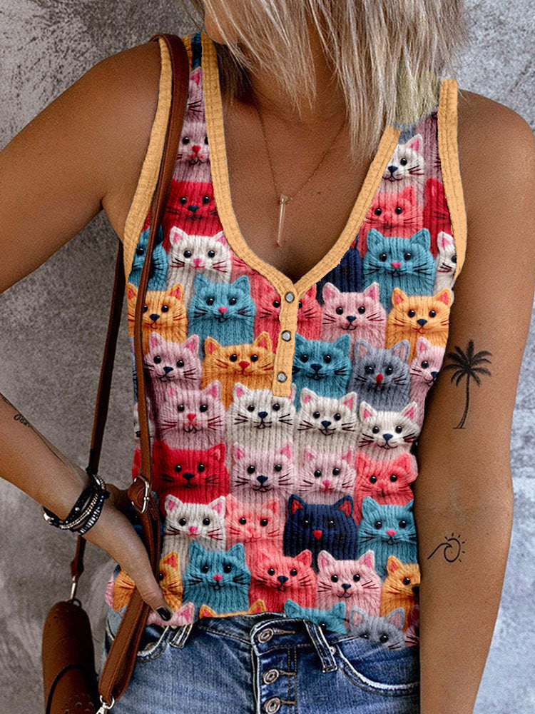 Colorful Cute Cats Embroidered Comfy Tank Top elevenforest