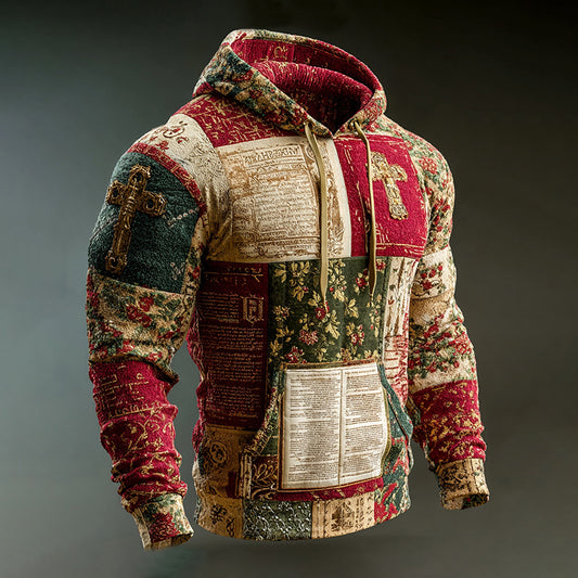 Comstylish Men's Christmas-themed Holly Cross Embroidered Hoodie