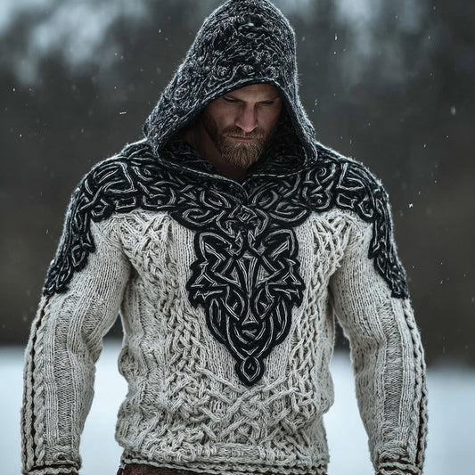 Men's Viking Inspired Celtic Wolf Cozy Hooded Sweater artswardrobe