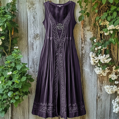 Viking Vegvisir Embroidered Celtic Knot Linen Tank Dress artswardrobe
