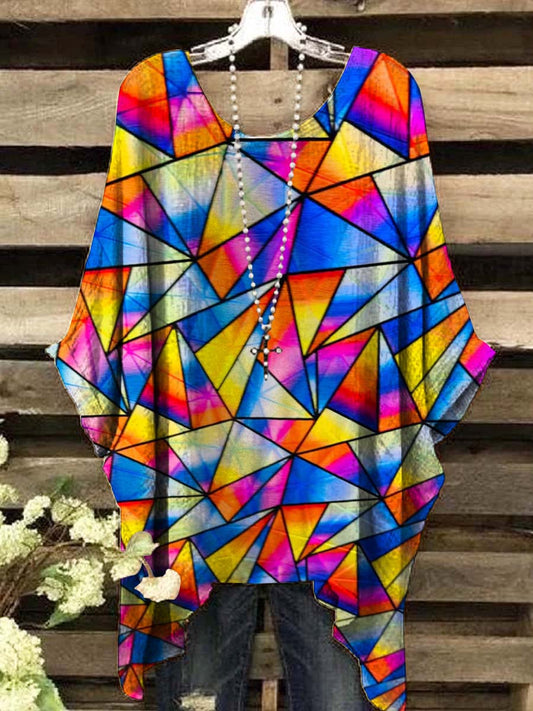 Women's Shattered Glass Abstract Design Iridescent Printed Top
