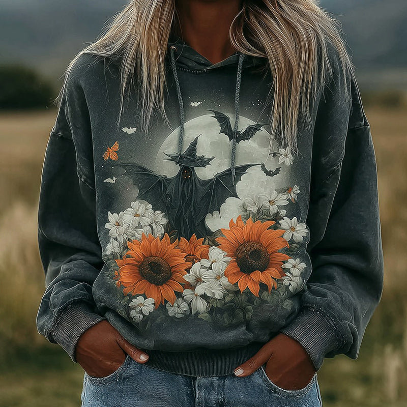 Comstylish Women's Vintage Halloween Sunflower Floral Pattern Casual Long Sleeve Dress