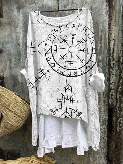 Comstylish Viking Compass Vegvisir Graphic Linen Blend Tunic