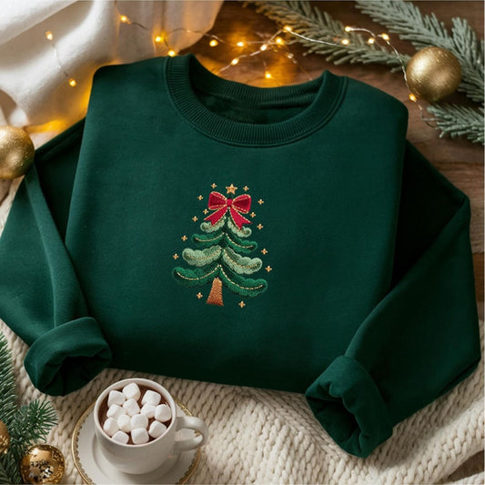 Comstylish Women's Vintage Christmas Tree Casual Sweatshirt