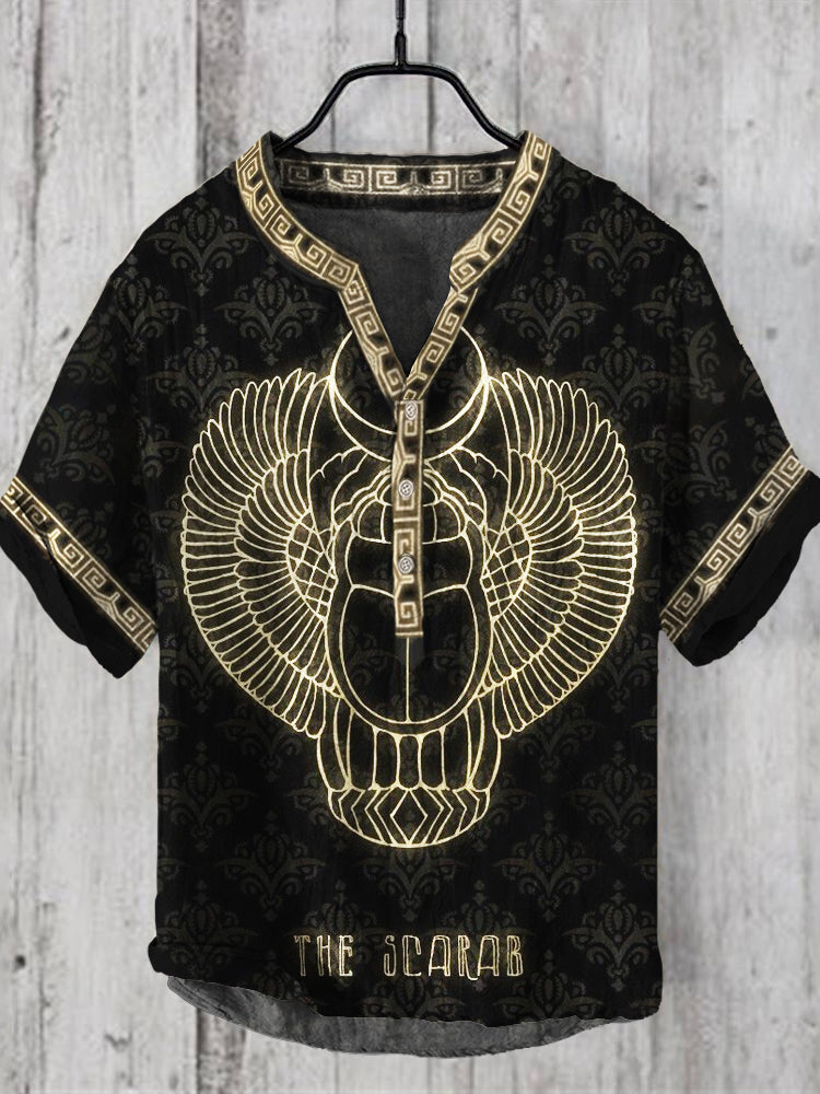 Vintage Egyptian Scarab Print Men's Casual V-neck Shirt artswardrobe