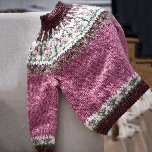 Pink Awareness Floral Jacquard Cozy Knit Turtleneck Pullover Sweater artswardrobe