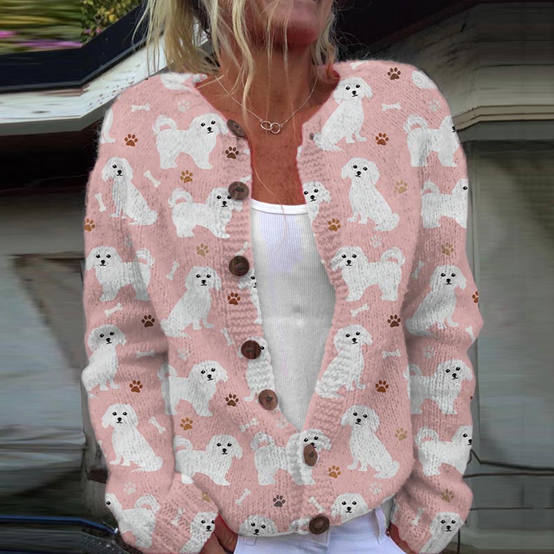 Comstylish Cute Dog Print Casual Long Sleeve Knitted Cardigan