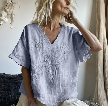 Vintage Floral Art Cotton Linen Comfy Shirt artswardrobe
