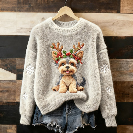 Comstylish Christmas Reindeer And Dog Plush Warm Wool Pullover