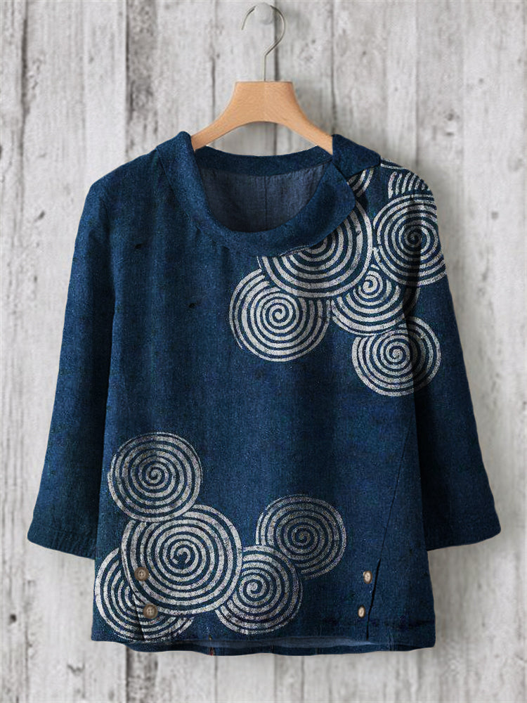 Comstylish Sea Waves Ripples Japanese Lino Art Linen Blend Tunic