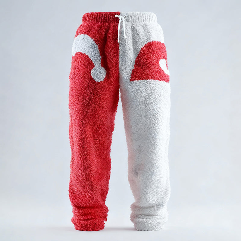 Comstylish Men's Fun Christmas Hat Color-blocked Comfortable Plush Sweatpants
