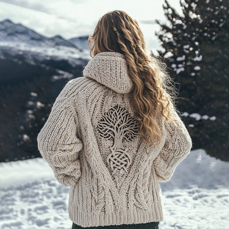 Women's Viking Tribal Tree Of Life Celtic Knot Hooded Sweater elevenforest