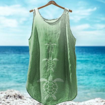 Sea Turtle Art Print Linen Blend Tank Top artswardrobe
