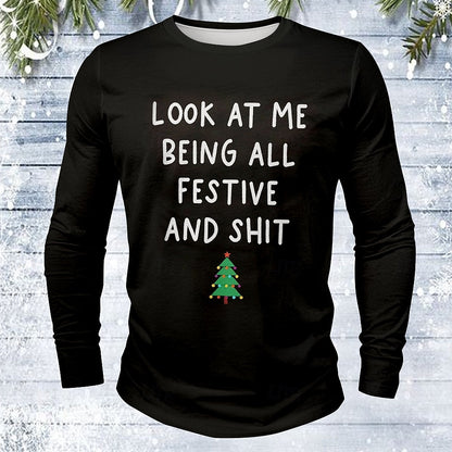 Comstylish Men's Christmas Print Crew Neck Long Sleeve Casual T-shirt
