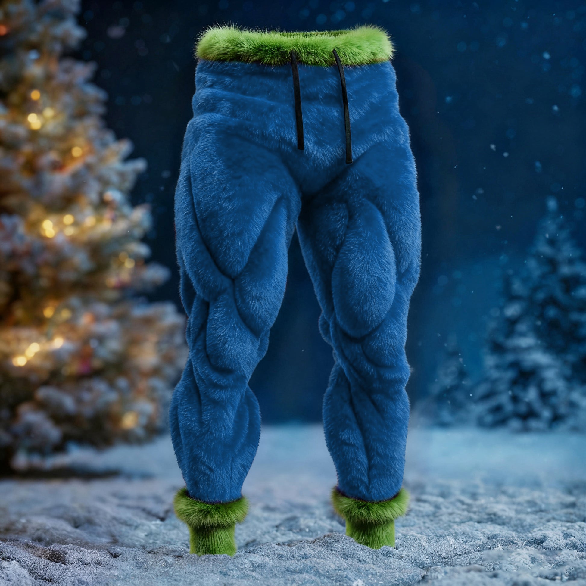 Men's Santa Claus Color Block Cosplay Plush Casual Pants artswardrobe