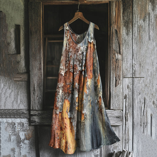 Vintage Rust Art Print Loose Tank Midi Dress artswardrobe