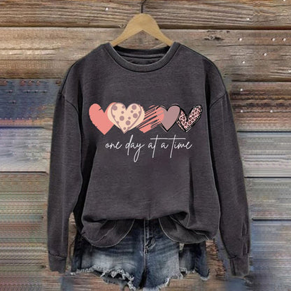 Comstylish Women's One Day At A Time Print Round Neck Sweatshirt